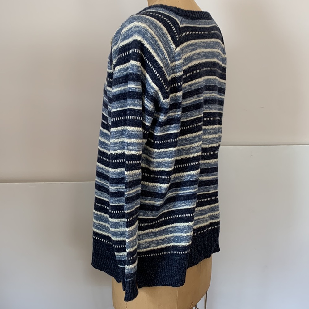 Chaps Ralph Lauren Sweater 100% cotton blue striped button neck top XL Petite - Picture 7 of 10